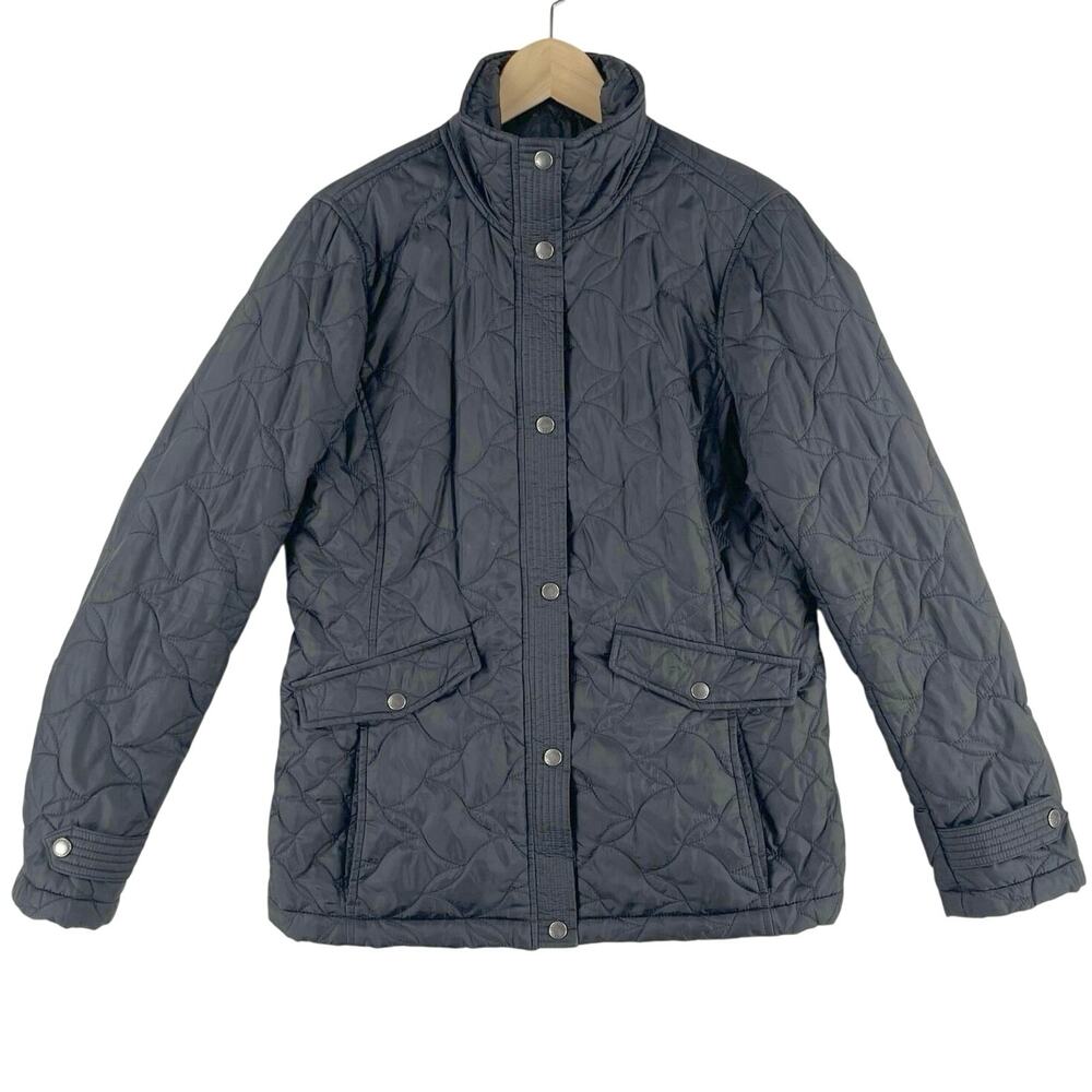 Lands’ End Womens Onion Quilted Insulated Jacket M (10-12) Black Snap Front